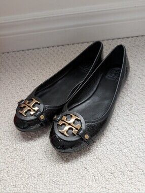 Tory Burch Black Patent Logo Ballet Flats